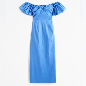 Abercrombie & Fitch Taffeta Off the Shoulder Midi Dress, Blue